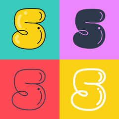 Number five logo. Funny bold childish style font. Overlapping line with multicolor background.