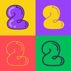 Number two logo. Funny bold childish style font. Overlapping line with multicolor background.