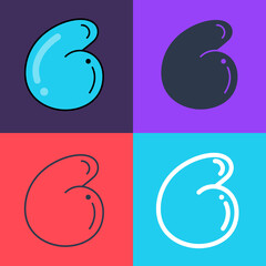 Number six logo. Funny bold childish style font. Overlapping line with multicolor background.