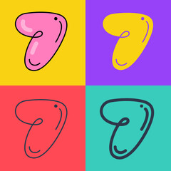 Number seven logo. Funny bold childish style font. Overlapping line with multicolor background.