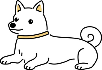 伏せするシンプルで可愛い白色の犬