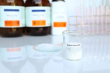 sodium benzoate in glass, chemical in the laboratory and industry