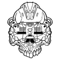 Skull cyber punk head with ar helm