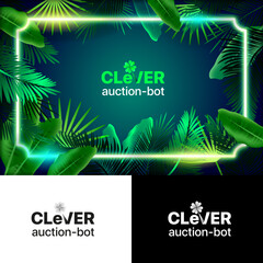 Clover auction-bot premium green logotype. Symbol with plant leaves.