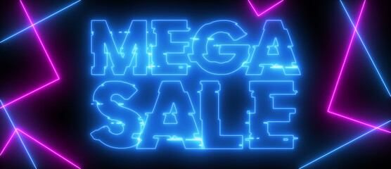 Mega Sale Glitch Cyber Neon Blue Pink Glow Background Banner