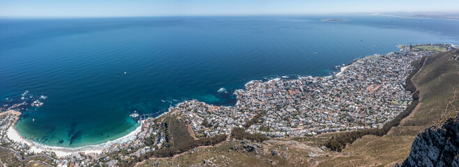 Cape Town, South Africa - November 2022, panoramic aerial view of Sea Point District and Beach Clifton 