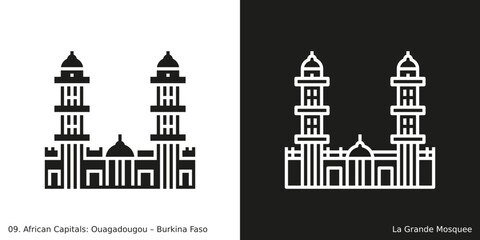  La Grande Mosquee Icon. Landmark building of Ouagadougou, the capital city of Burkina Faso