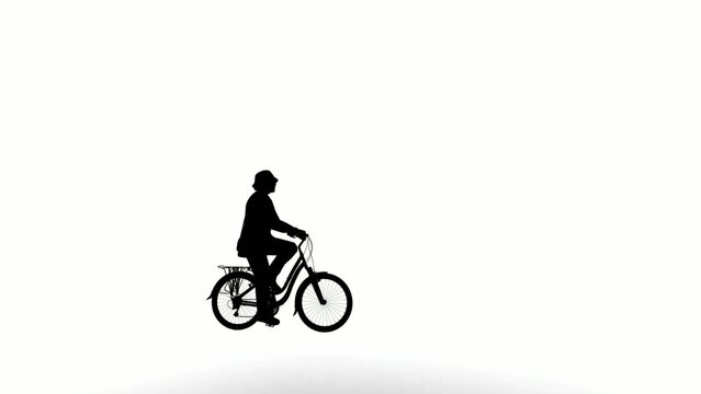 silhouette people ride on white background. silhouette black people ride a bike white screen. design for animation, people standing, isolate, person, human, silhouette body, bike.