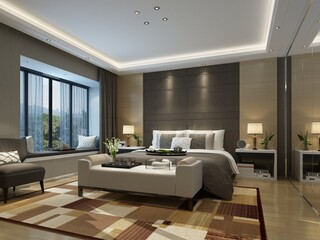 3d render. Modern bedroom interior.