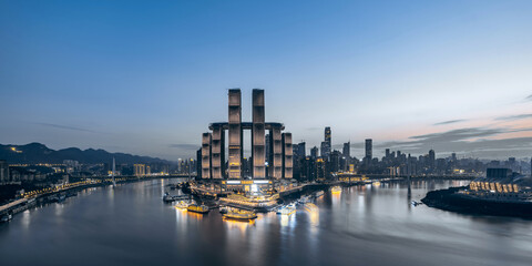 Naklejka premium High angle night view of Chaotianmen Wharf in Chongqing, China