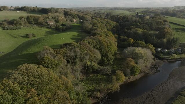 Wooded Valley River Esk North Yorkshire Aerial Landscape Autumn