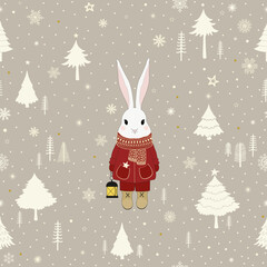 Christmas illustration with a cute cartoon rabbit - 545195386