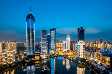 Fototapeta na wymiar Night view of CBD buildings in Hankou Northwest Lake, Wuhan, Hubei, China