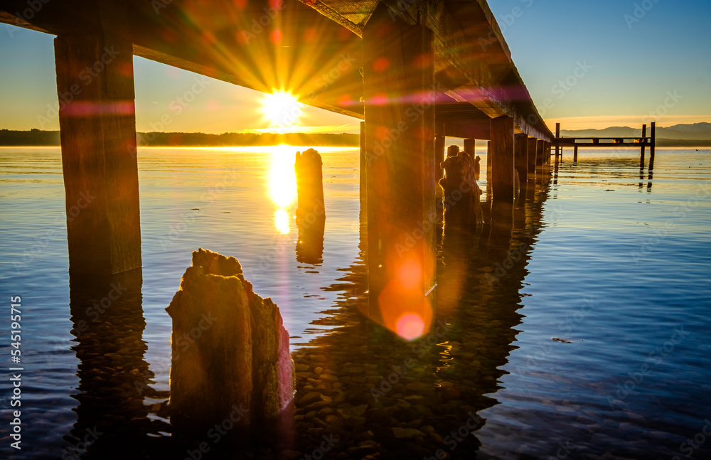 Canvas Prints old wooden jetty at a lake