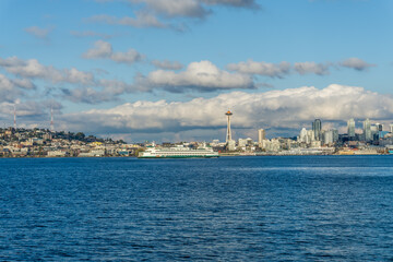 Fototapeta na wymiar Seattle Architecture Skyline And Ferry