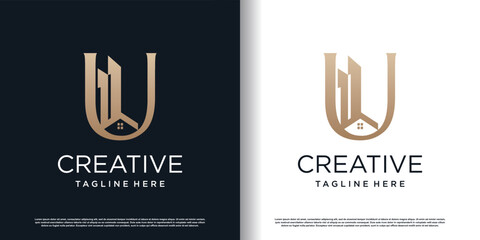 Building logo icon with letter U concept design premium vector