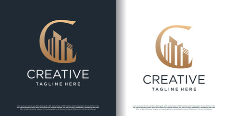 Building logo icon with letter c concept premium vector
