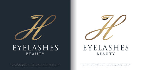 Fototapeta na wymiar Eyelash logo icon with letter H concept design premium vector