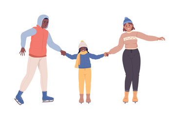 Fototapeta premium Family leisure activity semi flat color vector character. Editable figure. Full body people on white. Skating simple cartoon style illustration for web graphic design and animation