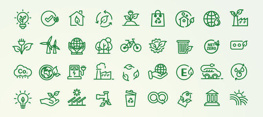 ecological environmental icon set 36 pcs esg, net zero, co2 eco green icon vector
