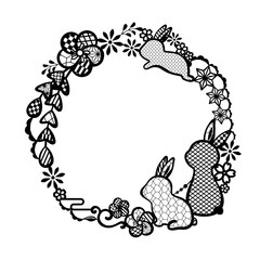 うさぎと梅のレースのフレーム素材_和風イラスト