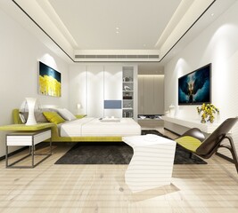 3d render of bedroom, hotel room