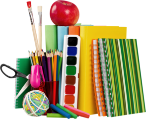 School supplies with an apple on top - isolated image