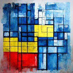 Abstract contemporary modern watercolor art. Minimalist red, blue and yellow illustration.