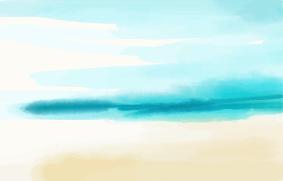 Beach watercolour landscape, vector background