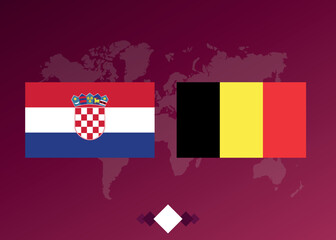 Football tournament poster. Football match between Croatia and Belgium Vector graphics. World map.