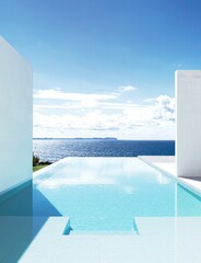 Vertical shot of a beautiful roof infinity pool over the sea in Mallorca, Spain