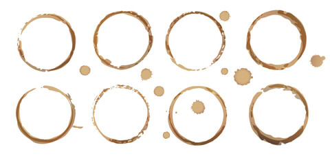 Vector coffee stains, Isolated On White Background, tea and coffee cup ring stamps Illustration