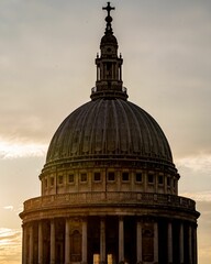 Vertical shot of the Top of St.Paul's Cathedral during the sunset