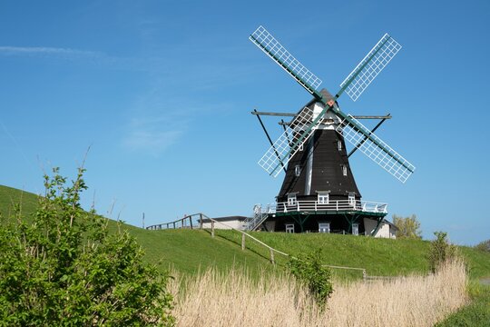 Beautiful shot of Nordermuhle - Pellworm windmill in North Frisia, Germany