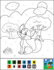 Color the cute Animal by numbers. Beautiful coloring book page for kids. Worksheet for education