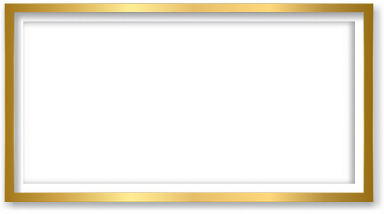 Obraz premium Gold shiny glowing vintage frame with shadows isolated transparent background. Golden luxury realistic rectangle border. Vector illustration