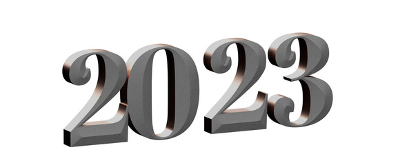 year 2023. 3D illustration numbers isolated white background