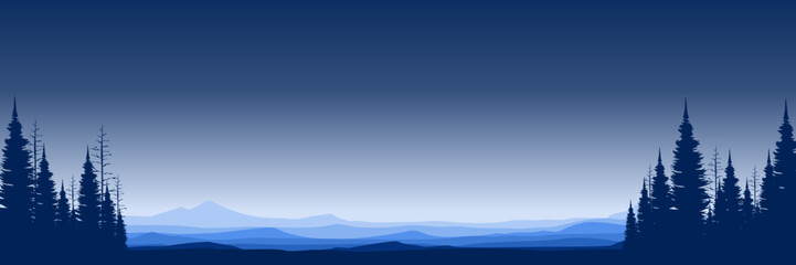 pine tree silhouette in mountain silhouette flat design vector illustration for background, banner, backdrop, tourism design, apps background and wallpaper