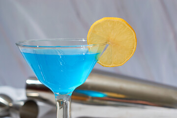 Glass of blue lagoon cocktail