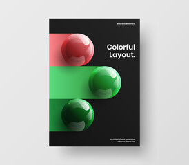 Premium 3D spheres leaflet concept. Colorful book cover A4 vector design template.
