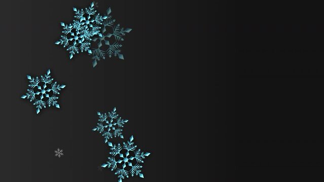 クリスマス 雪の結晶 ライトスカイブルー 左 大 雪が降る 【背景 グラデーション ダークグレー】