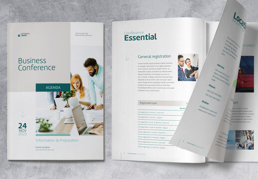 Conference Agenda Template with Turquoise and Pale Brown Accents