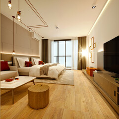 3d render of bedroom, hotel room