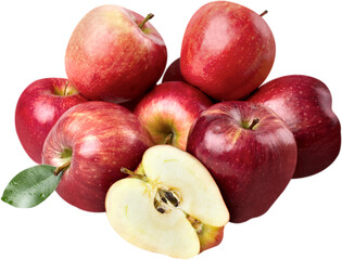 Pile of apples with one apple cut in half in front