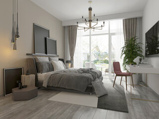 3d render of bedroom, hotel room