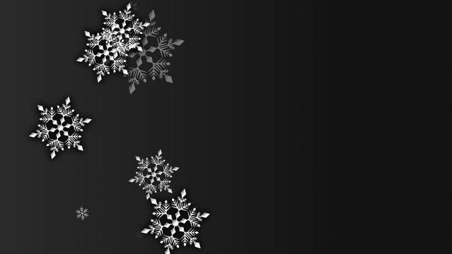 クリスマス 雪の結晶 白 左 大 雪が降る 【背景 グラデーション ダークグレー】