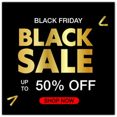 Black Friday sale banner for a social media post template Golden color