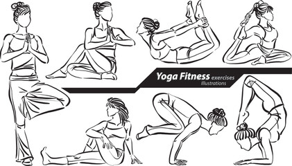 Yoga exercises career profession work doodle design drawing vector illustration