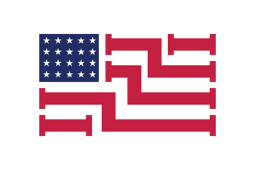 pipeline water with american flag logo design template vector sign. combination blue, white and red colors.
