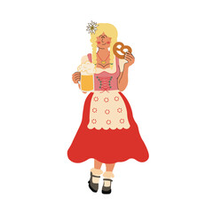 Bavarian girl with beer and pretzel - 545207781